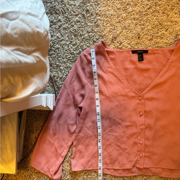 Vintage Forever 21 Dusty Rose Blush Sheer Cropped Button-Front Blouse - Picture 6 of 6